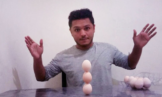 Man sets new Guinness World record after stacking 3 eggs vertically