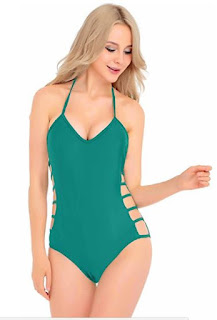 V28 Womens One Piece Sexy Twisted, Plunge Neck, Strappy Swimsuit Swimwear Monokini (Large, Strappy Green)