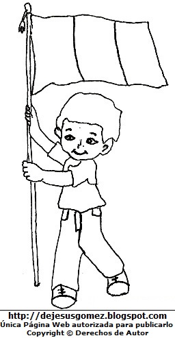 Dibujo de un niño llevando la bandera peruana para colorear, pintar e imprimir. Dibujo de bandera de Jesus Gómez