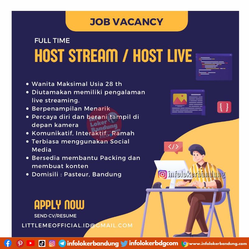 Lowonwgan Kerja  Host Stream / Host Live Little Of Me Bandung Maret 2023 I Follow IG #ILB : @infolokerbandung