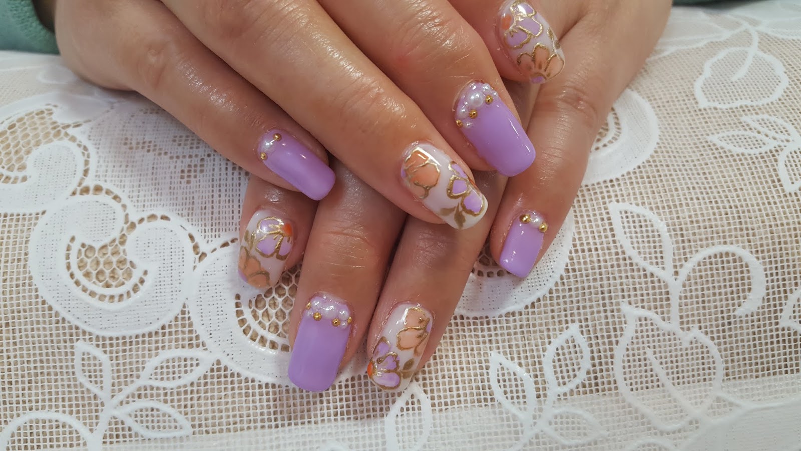 春のジェルネイル 紫色 Miyuki Beauty