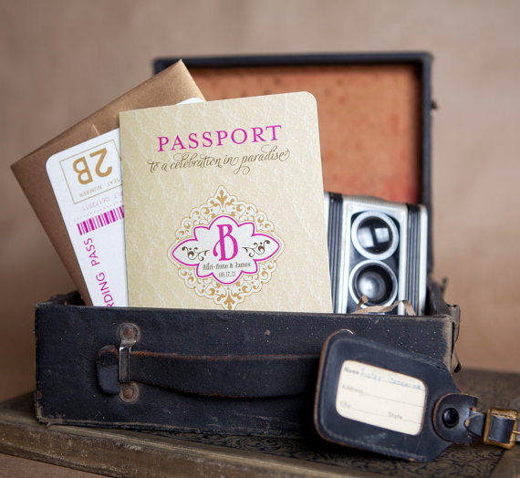 Vintage Monogram Passport Wedding Invitation By Beyonddesign