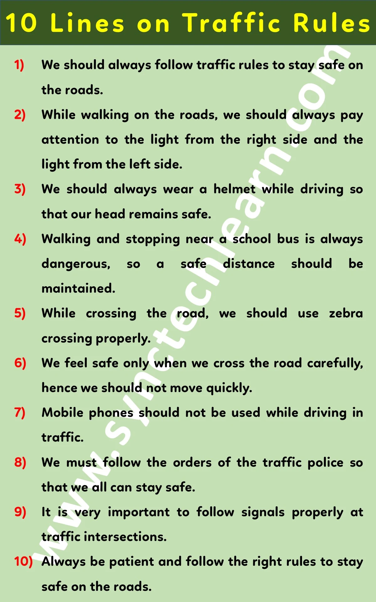10 Lines essay on Traffic Rules
