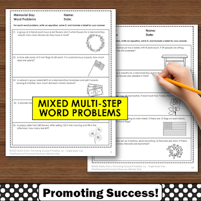 mixed single and two step elementary math word problems