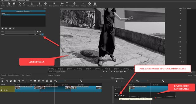 creare dei fotogrammi chiave impostando i livelli