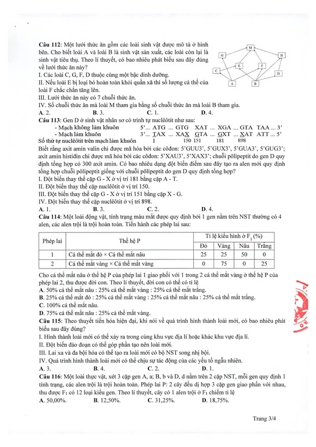 Đề thi minh họa môn Sinh học thi THPT Quốc gia 2021 trang 3
