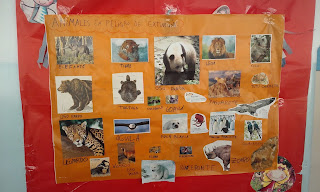 La imagen representa un collage hecho por los alumnos con diversas fotos de animales en peligro de extinción