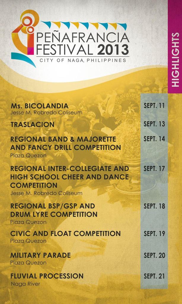 Our Lady of Peñafrancia Festival 2013 calendar of activities