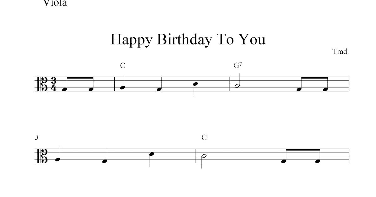 Free viola sheet music, Happy Birthday To You