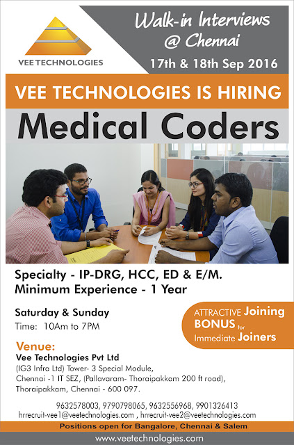 Walk-in Interview for Medical Coders at Veec Technologies Chennai Office