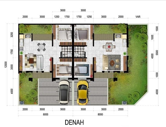 Denah rumah  minimalis ukuran 8x12 meter 2  kamar  tidur  1 