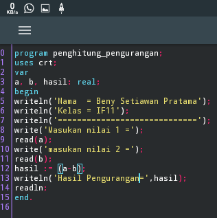 Script Pascal Program Pengurangan