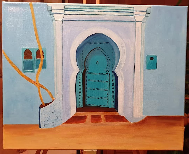 Peiture sur toile Masha Une porte à Chefchaouen II étape 3