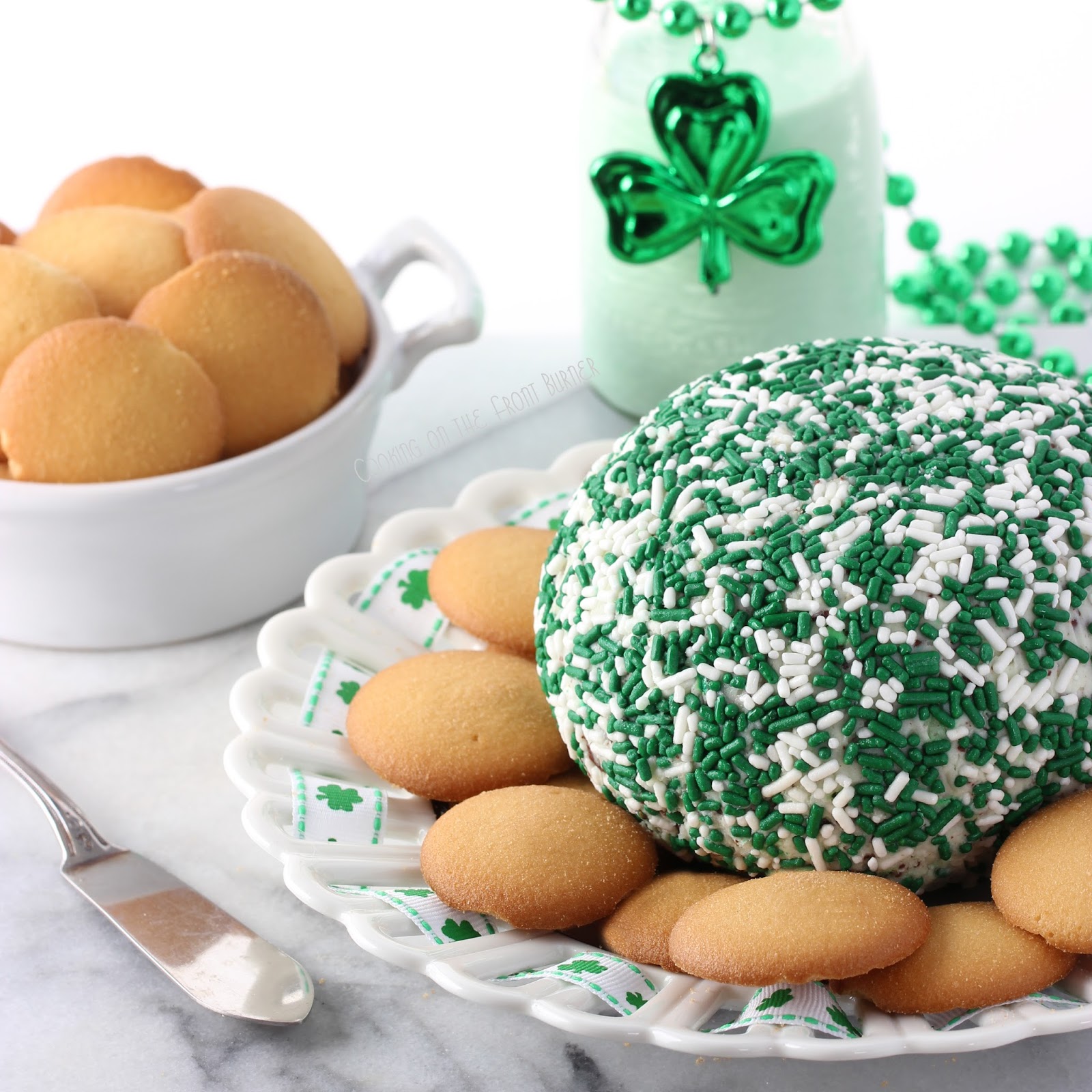 Minty Shamrock Cheeseball | Cooking on the Front Burner #stpattydaydessert