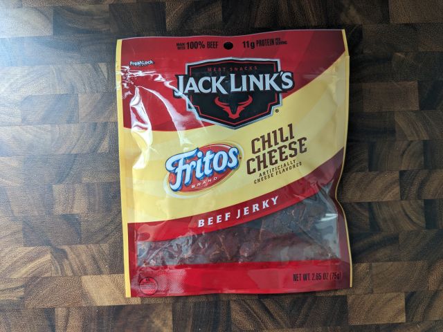 A pouch of Jack Link's Fritos Chili Cheese Beef Jerky.