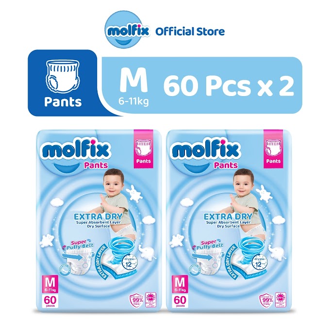 Double Packs Molfix Extra Dry Pants (Size M) 60 Pcs