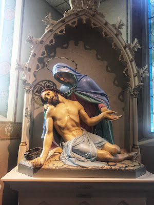 statue of Mary and Jesus at Saint Mary's Church Fredericksburg, Texas, Roman Catholic religious art