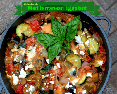 Mediterranean Eggplant Skillet ♥ KitchenParade.com, quick, easy & tasty vegetarian supper, just eggplant, zucchini and tomato (fresh or canned) with a little feta stirred in.