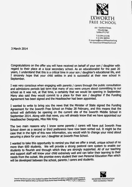 Seckford Letter to Parents P1