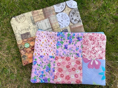 Patchwork fabric large zipped pouches