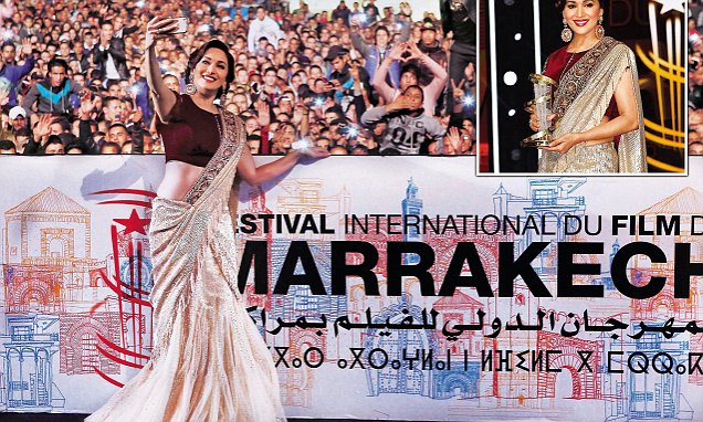 Madhuri Dixit Net Saree with Velvet Blouse Walked the Red Carpet at the Marrakech Film Festival
