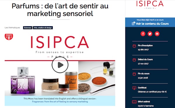 Capture d'écran de présentation du Mooc Parfums