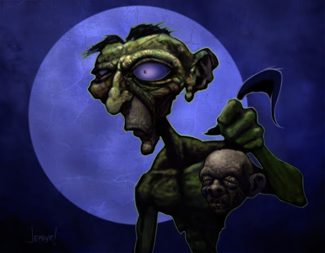 Zombie Head-Hunter, Digital Painting, Copyright 2013, Jephyr, All Rights Reserved