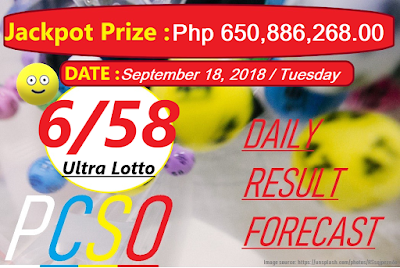 September 18, 2018 6/58 Ultra Lotto Result and six digits number combination