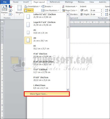 Cara membuat ukuran kertas F4 pada Microsoft word 2010