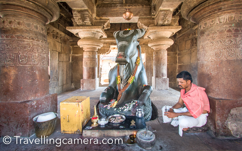 Here is one place inside Pattadakal Temple complex where worship happens. One needs to take off the shoes to visit this Temple, otherwise one can visit other temples in the complex with shoes.