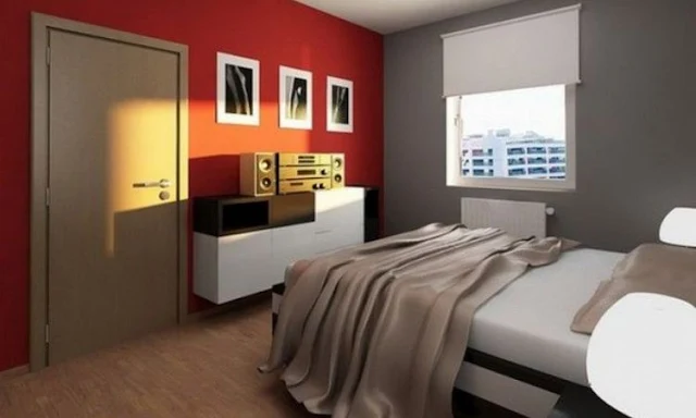 Grey and Red  Two Color Combinations for Bedroom Walls