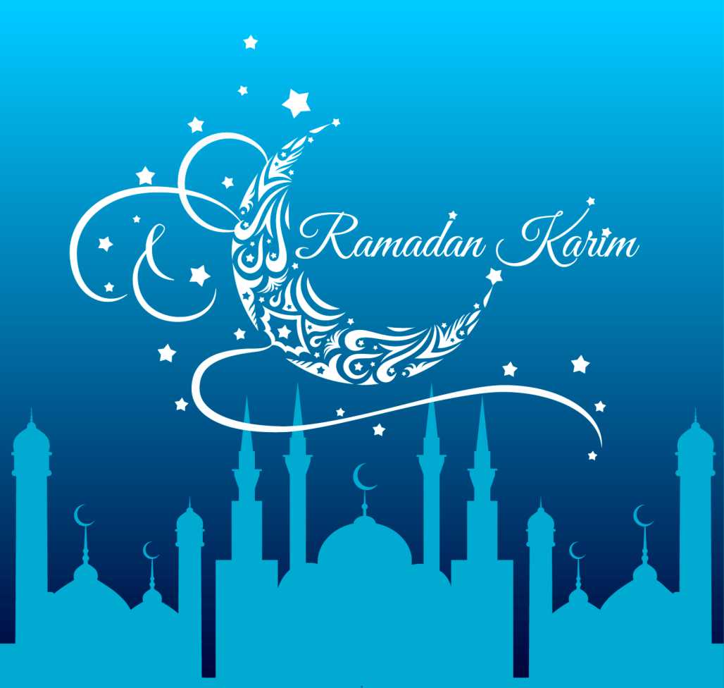 Blue ramadan background with a mosque silhouettes Free 