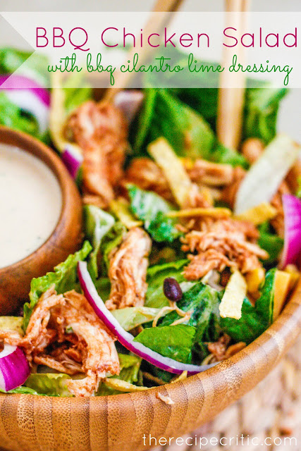 BBQ Chicken Salad with BBQ Cilantro Lime Dressing #bbq #bbqchicken #chicken #chickensalad #salad #cilantro #bbqcilantro #limedressing #easyrecipe