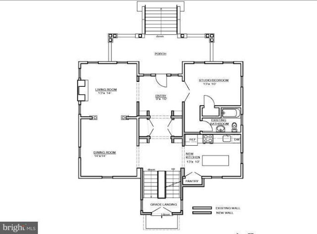 real estate listing floor plan of current main floor of  Sears Elsmore • 2332 N Tuckahoe St, Arlington, Virginia • circa 1919