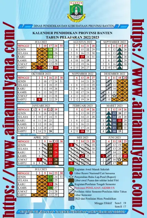 Kalender Pendidikan TK SD SMA SMK SLB Provinsi Banten Tahun Pelajaran 2022/2023