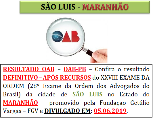 Resultado Oab Xxviii Definitivo Sao Luis Maranhao Oab Ma