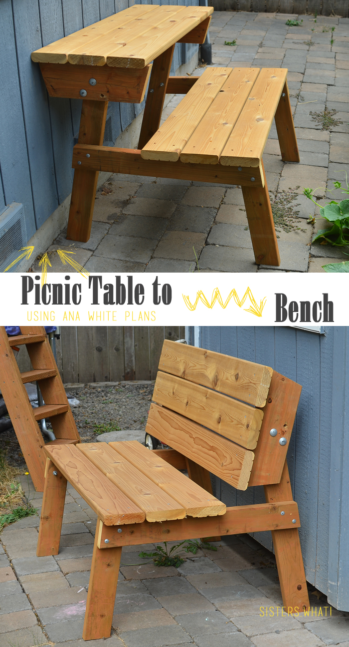 Turn a Picnic Table to Bench using Ana White Plans - Sisters, What!