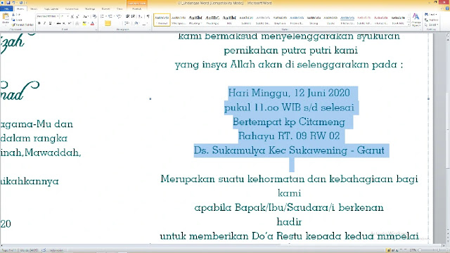 cara menggunakan Undangan Pernikahan Microsrosoft Word