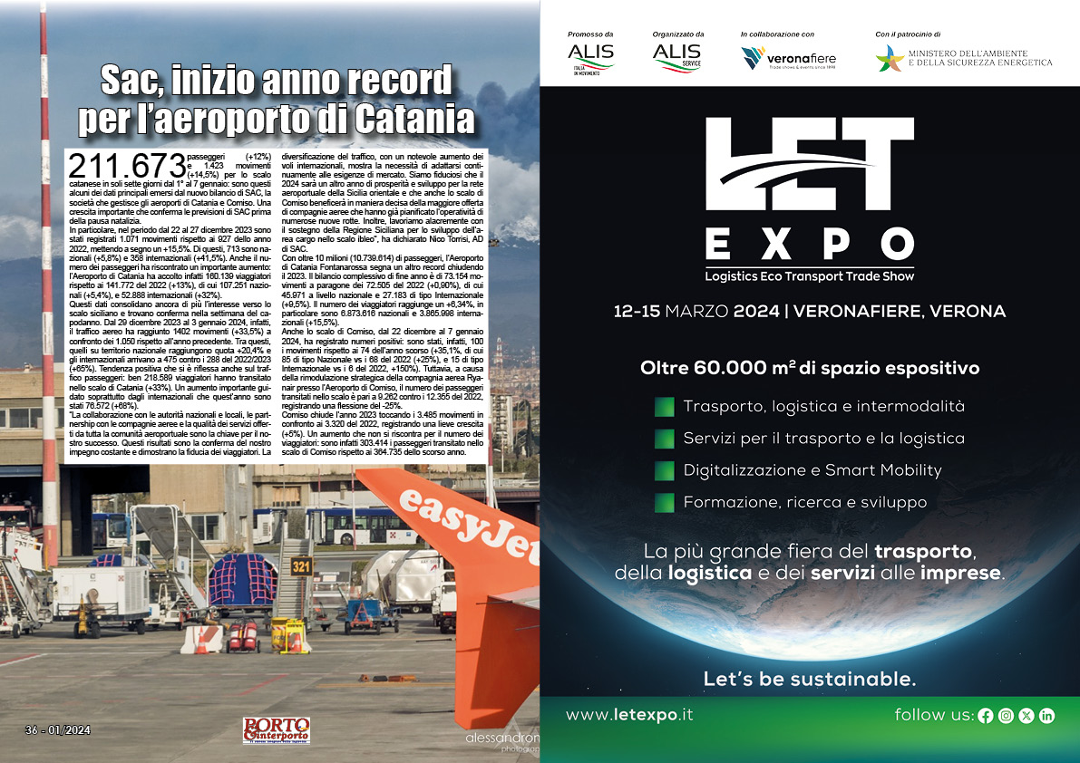 GENNAIO 2024 PAG. 36 - Sac, inizio anno record per l’aeroporto di Catania