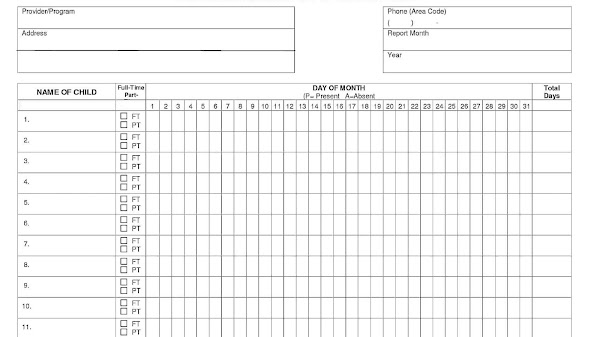 Toddler Daily Report Form