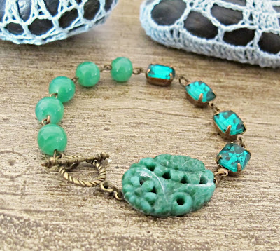 image zelena bracelet asymmetry range asymmetrical two cheeky monkeys vintage glass cabochon emerald green glass jewels