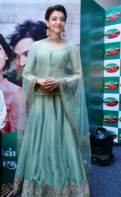 Kajal Aggarwal in Pastel Green Anarkali Suit by Rimple and Harpreet Narula