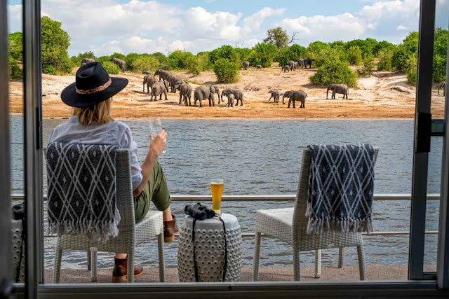 Chobe River - cabin with balcony view of elephants