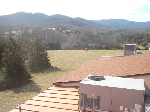 Monroe Institute Building from above with mountains in a distance