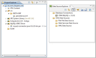 Visão do Project Explorer e Data Source Explorer