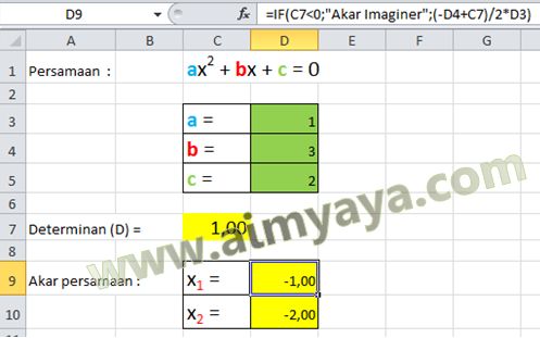 cara mencari akar kuadrat memakai microsoft excel Ahli Matematika Penyelesaian Persamaan Kuadrat (Rumus ABC di Excel)