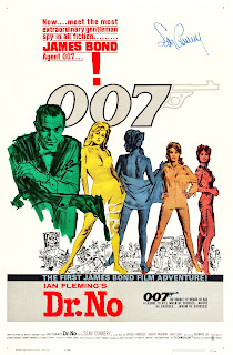 DR. NO. Cartel One Sheet: 69 x 104 cms. Estados Unidos. Diseño: David Chasman, Mitchell Hooks. Firmado por Sean Connery. AGENTE 007 CONTRA EL DOCTOR NO. Doctor No. 1962. Reino Unido. Dirección: Terence Young. Reparto: Sean Connery, Ursula Andress, Jack Lord, Joseph Wiseman, Anthony Dawson, Zena Marshall, John Kitzmiller, Bernard Lee, Eunice Gayson, Lois Maxwell, Peter Burton.