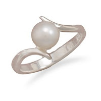 Sterling Silver Crossover Design 7mm Cultured Freshwater Pearl Ring