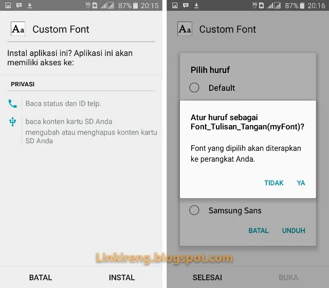 Instal font sendiri