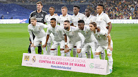 REAL MADRID C. F. Temporada 2022-23. Courtois, Alaba, Kroos, Tchouaméni, Mendy, Éder Militão. Fede Valverde, Rodrygo, Carvajal, Vinicius, Luka Modrić. REAL MADRID C. F. 3 SEVILLA F. C. 1 Sábado 22/10/2022, 21:00 horas. Campeonato de Liga de 1ª División, jornada 11. Madrid, estadio Santiago Bernabéu: 59.625 espectadores. GOLES: 1-0: 5’, Luka Modrić. 1-1: 54’, Eric Lamela. 2-1: 79’, Lucas Vázquez. 3-1: 81’, Fede Valverde.